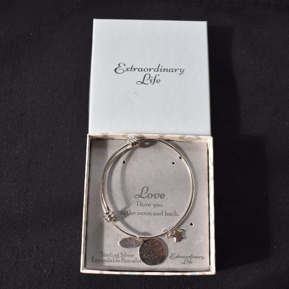 Extraordinary Life "Love you to the Moon and Back" Sterling Bangle Bracelet